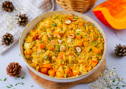 Orzo crémeux au potimarron et fromage / créme pralinée 